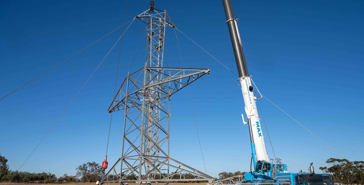 A tower is erected on EnergyConnect at Buronga
